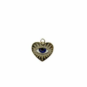 Gold Heart Evil Eye Pendant Charm with Blue Accent